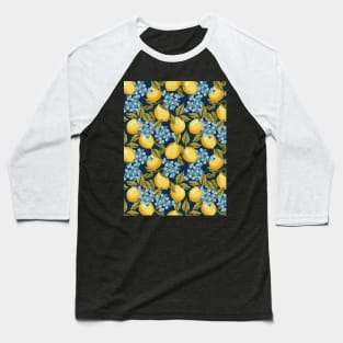 Lemons Pattern On Blue Baseball T-Shirt